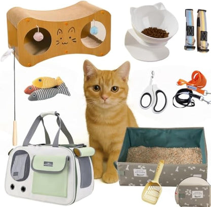 SunStarsPets ペット スターターキット 子猫 子犬用 キャリー 猫砂 食器 おもちゃ 新生活 必需品 セット (子猫用スターターセット)