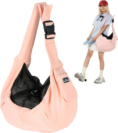 ペットスリング 犬猫兼用 抱っこ紐 小型犬 ペットキャリーバッグ 斜め掛け 肩パッド付き メッシュカバー 飛び出し防止ストラップ付き 安全ロープ付き 調節可能 ポケット付き お出かけ 散歩 通院 9kgまで対応 (カーキ)