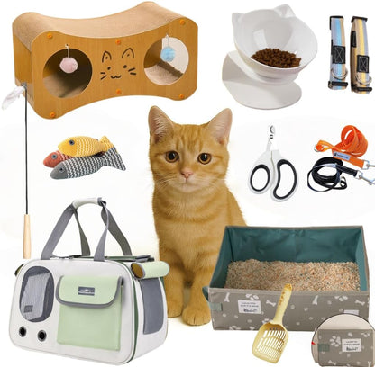 SunStarsPets ペット スターターキット 子猫 子犬用 キャリー 猫砂 食器 おもちゃ 新生活 必需品 セット (子猫用スターターセット)