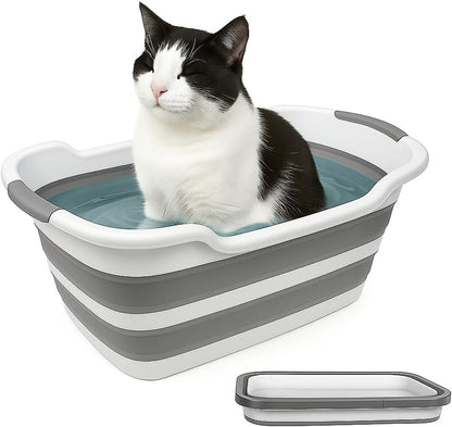 折りたたみ式ペットバスタブ 猫・小型犬用 多機能ソフトバケツ洗濯・収納 水抜き栓付き・コンパクト収納
