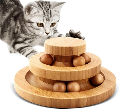 SunStarsPets 木製キャットトイ｜猫用回転ボールおもちゃ・組み立て不要・運動不足＆ストレス解消・天然素材使用