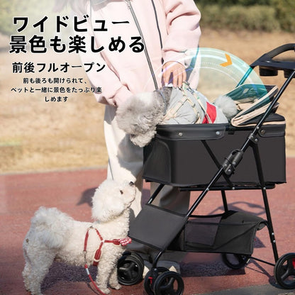 SunStarsPets ペットカート 小型犬 中型犬 猫用 バギー 飛び出し防止リード付き 4輪静音 前輪360°回転 後輪ダブルブレーキ 耐荷重30kg 一体型分離可能式 ワンタッチ折りたたみ コンパクト収納 自立可 多窓通気 軽量4.5kg 介護 散歩 旅行用 (カーキ)