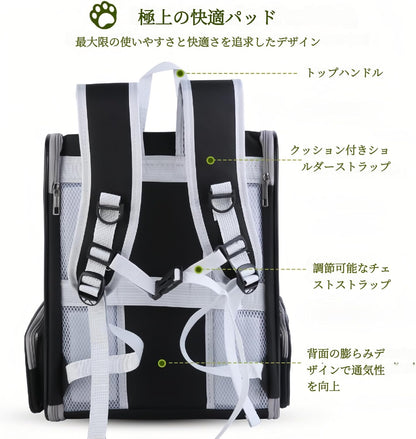 SunStarsPets ペットキャリー｜猫・小型犬用リュック型キャリーバッグ（折りたたみ式／通気性・安全設計／グレー）