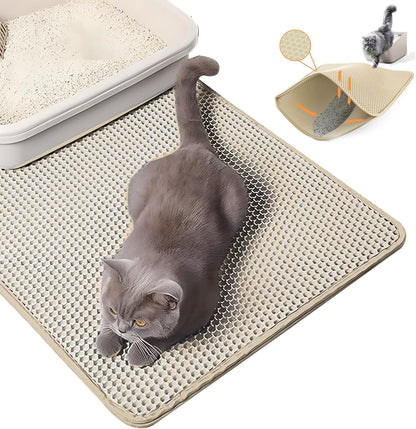 Sunstarspets 猫トイレマット:多機能 飛び散り防止・45CM×60CM・中・大サイズ・EVA滑り止め・防水防カビ臭防止・マッサージ式・高耐久・四季適用・掃除簡単(カーキ色M)