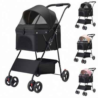 SunStarsPets ペットカート 小型犬 中型犬 猫用 バギー 飛び出し防止リード付き 4輪静音 前輪360°回転 後輪ダブルブレーキ 耐荷重30kg 一体型分離可能式 ワンタッチ折りたたみ コンパクト収納 自立可 多窓通気 軽量4.5kg 介護 散歩 旅行用 (カーキ)