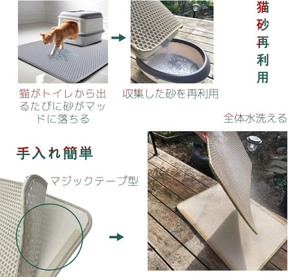 Sunstarspets 猫トイレマット:多機能 飛び散り防止・45CM×60CM・中・大サイズ・EVA滑り止め・防水防カビ臭防止・マッサージ式・高耐久・四季適用・掃除簡単(カーキ色M)
