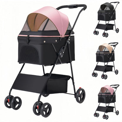 SunStarsPets ペットカート 小型犬 中型犬 猫用 バギー 飛び出し防止リード付き 4輪静音 前輪360°回転 後輪ダブルブレーキ 耐荷重30kg 一体型分離可能式 ワンタッチ折りたたみ コンパクト収納 自立可 多窓通気 軽量4.5kg 介護 散歩 旅行用 (カーキ)