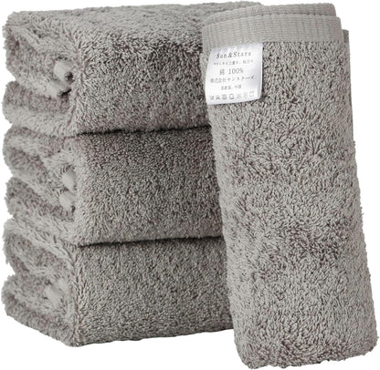 Sun&Stars フェイスタオル 4枚セット 【綿100％】 厚手 吸水速乾 抗菌防臭 肌に優しい ホテル仕様 やわらかパイル 赤ちゃん安心 一人暮らし・新生活向け